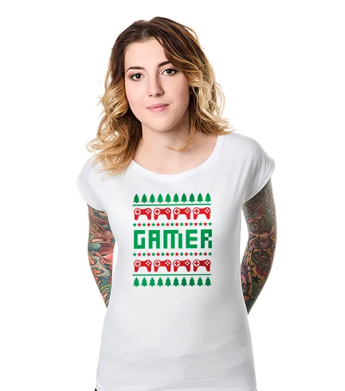 Damska Koszulka Biała Christmas Gamer