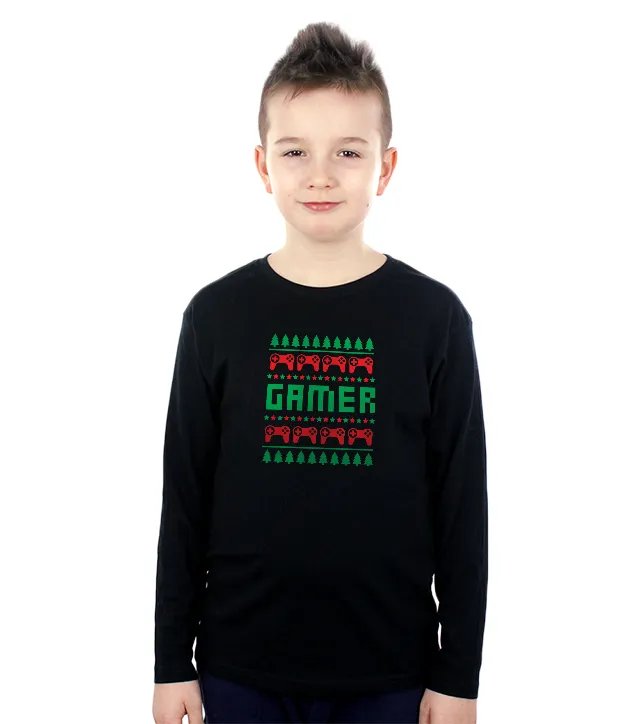 Dziecięca Koszulka Z długim Rękawem czarna Christmas Gamer