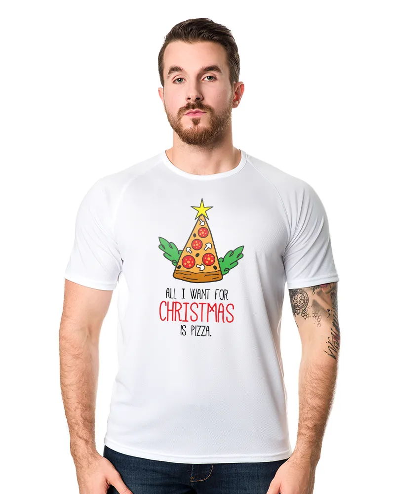 Męska Koszulka sportowa Biała All I want for Christmas is Pizza