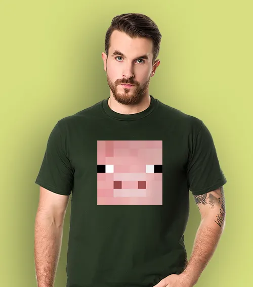 koszulka męska ciemna zieleń minecraft świnia pig