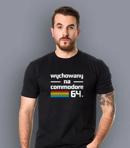 Męska Koszulka Czarna Wychowany na Commodore