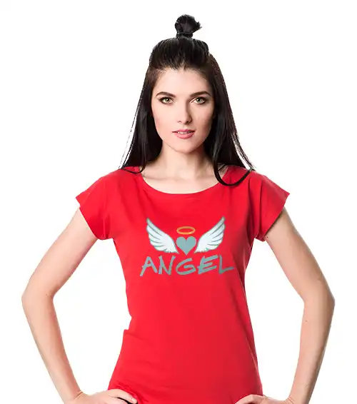 Koszulka damska czerwona z nadrukiem angel