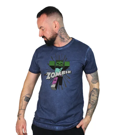 Zombie Koszulka Vintage Męska Granatowy