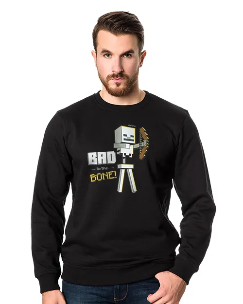 Bluza męska bez kaptura ze wzorem Skeleton Minecraft w kolorze czarnym