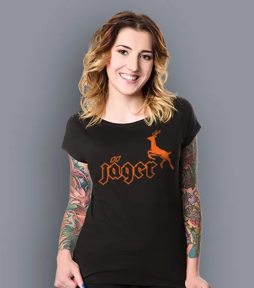 Koszulka damska z krótkim rękawem ze wzorem Jager w kolorze czarnym