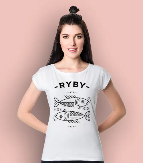 Koszulka damska z krótkim rękawem w kolorze białym z nadrukiem znak zodiaku ryby