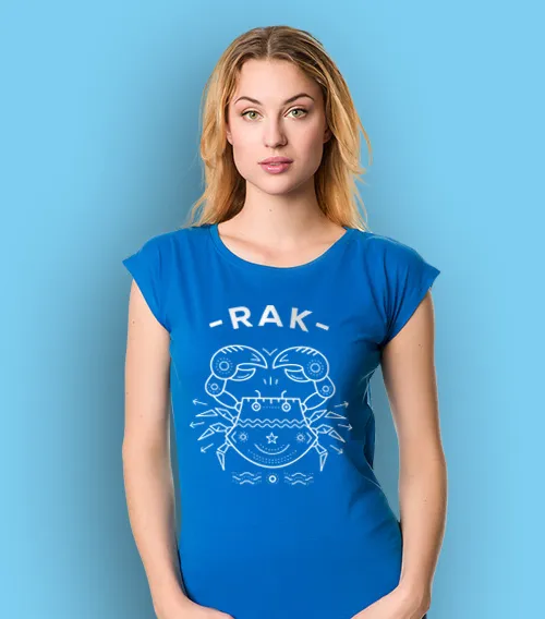 Koszulka damska z krótkim rękawem w kolorze niebieskim z nadrukiem znak zodiaku rak