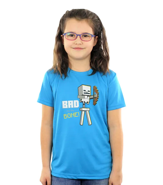 Koszulka dziecięca sportowa z nadrukiem Skeleton Minecraft w kolorze niebieskim