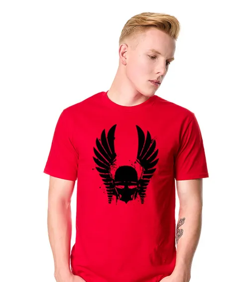 koszulka męska z krótkim rękawem w kolorze czarwonym ze wzorem patriotycznym husarz