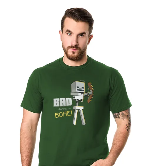 Koszulka męska z nadrukiem Skeleton w kolorze zielonym