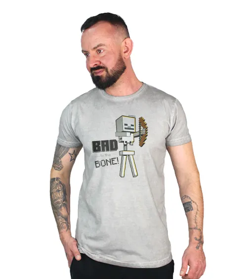 Koszulka męska z krótkim rękawem Vintage ze wzorem Skeleon Minecraft w kolorze szarym