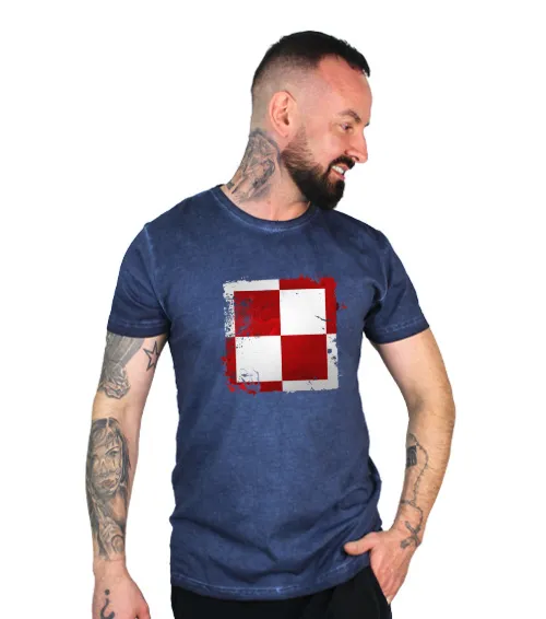 Koszulka męska vintage w kolorze granatowym z nadrukiem szachownica lotnicza