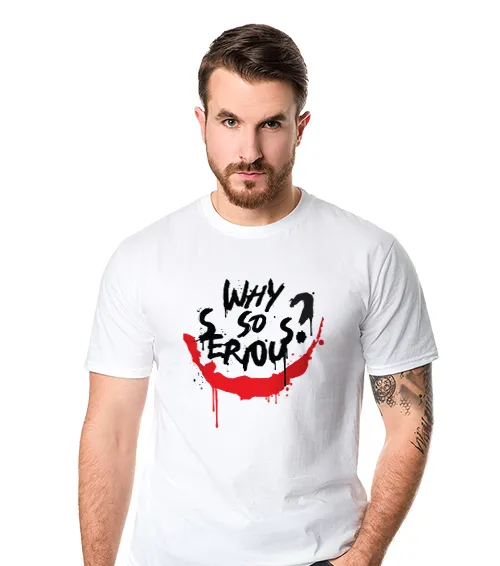 Koszulka męska z krótkim rękawem ze wzorem Why So Serious w kolorze białym
