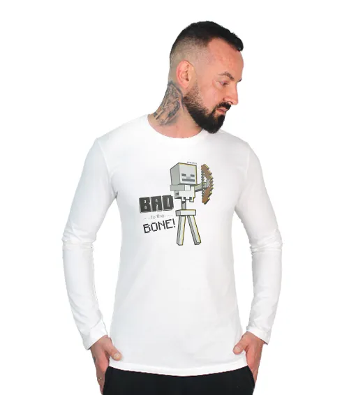 Koszulka męska z długim rękawem ze wzorem Skeleton Minecraft w kolorze białym