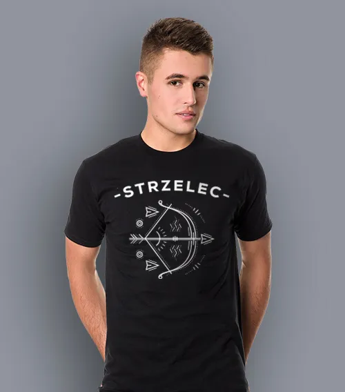 Koszulka męska z krótkim rękawem w kolorze czarnym z nadrukiem znak zodiaku strzelec
