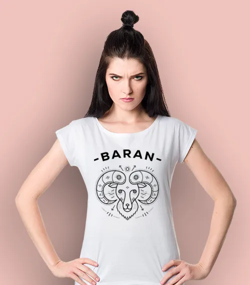 Koszulka damska w kolorze białym z nadrukiem znaku zodiaku baran