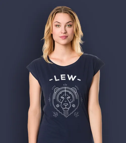 Koszulka damska w kolorze granatowym z nadrukiem znaku zodiaku lew