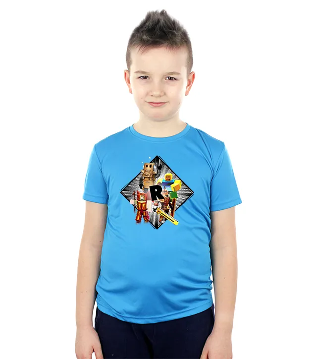 Koszulka sportowa dziecięca w kolorze niebieskim z nadrukiem Roblox
