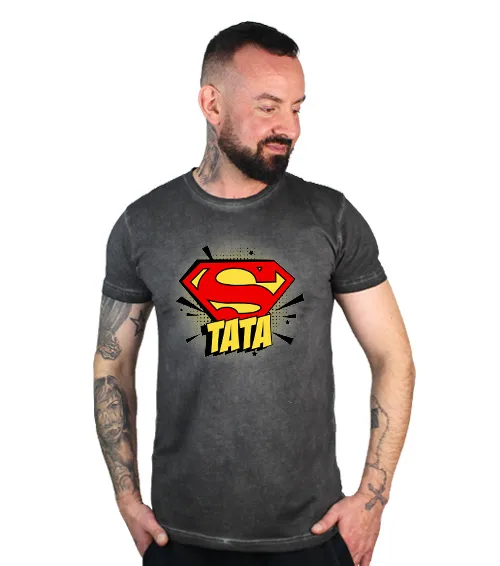 Męska koszulka w stylu vintage w kolorze czarnym z nadrukiem „Super tata”
