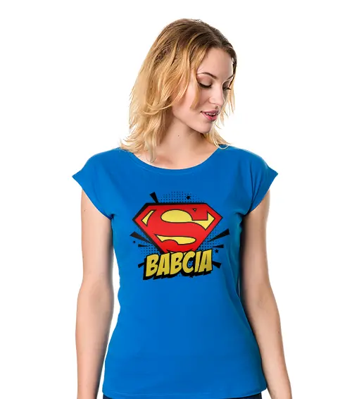 Koszulka damska w kolorze niebieskim z nadrukiem Super Babcia