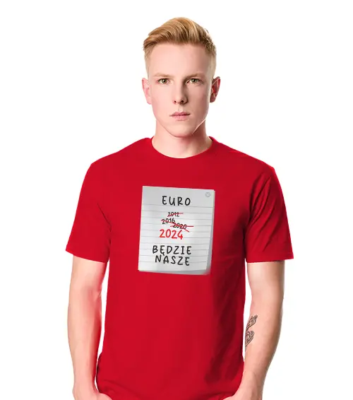 Koszulka męska z krótkim rękawem w kolorze czerwonym z nadrukiem Euro będzie nasze