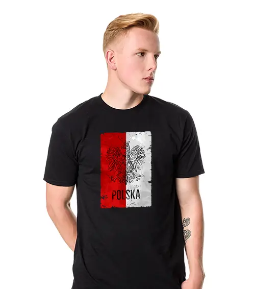 Koszulka męska z krótkim rękawem w kolorze czarnym z nadrukiem godło polska